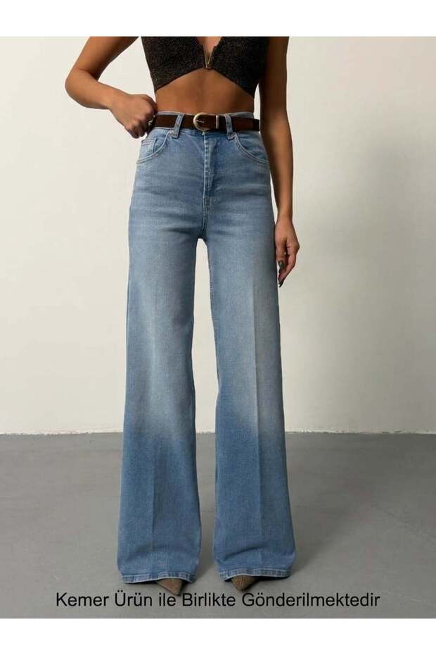 Women's High-Waisted, Pressed-Line Wide Leg Jeans