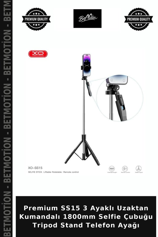 Premium SS15 3-Leg Remote-Controlled 1800mm Selfie Stick Tripod Stand Phone Mount