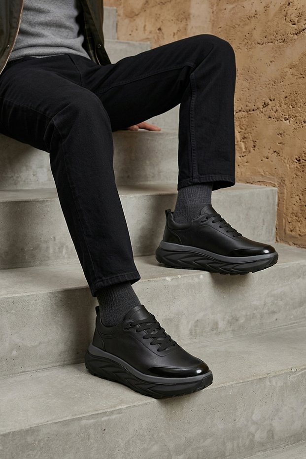 , Men's Genuine Leather Sneakers 1631071Z23459 Black