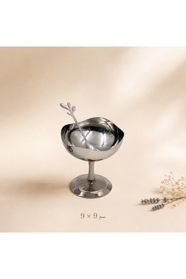 Silver Dessert Cup with Base and Spoon – Small 9 X 9 cm