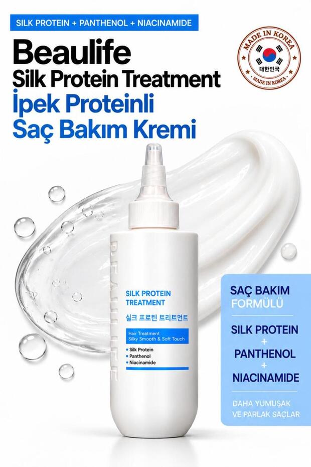 Silk Protein Treatment – Smoothing Hair Mask Containing Silk Protein, Panthenol, and Niacinamide.