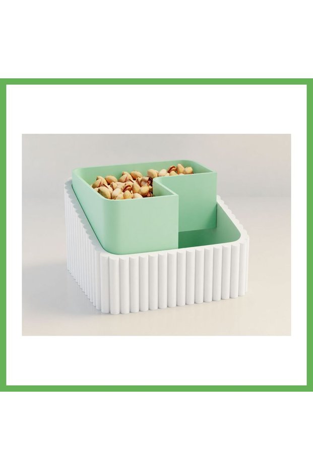 3D Printed Peanut Bowl - Double-Compartment Shell Separator Serving Bowl - White Mint Gen01