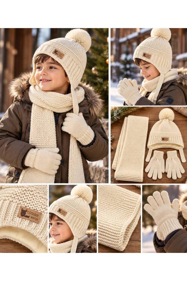 1-4 Years Old Boy Scarf-Beret-Glove Set