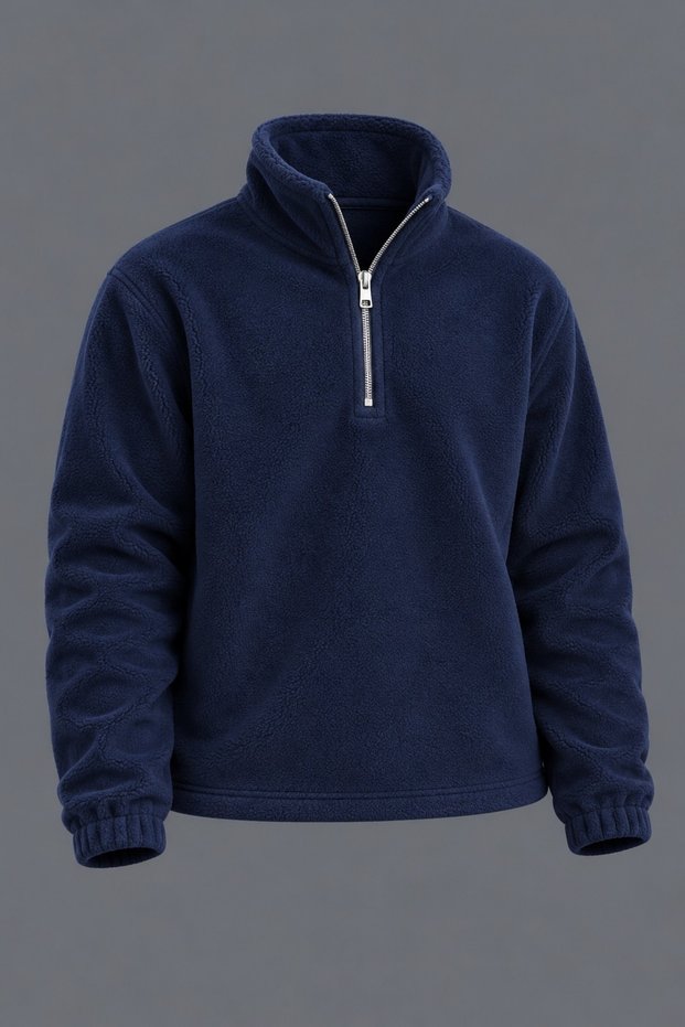Men’s Mock Neck Half-Zip Winter Navy Blue Fleece Sweatshirt
