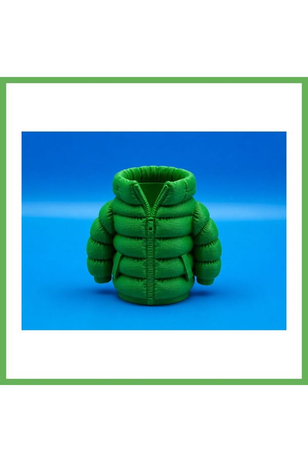 3D-Printed Puffer Coat Pencil Holder - Desktop Organizer - Green GEN01