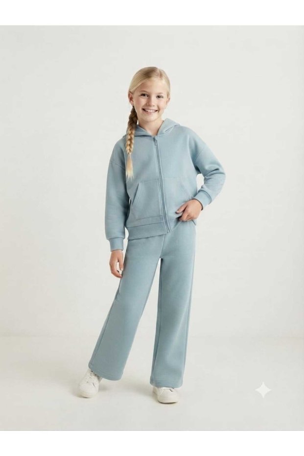 Girl's Oversize 100% Cotton Front Zipper Tracksuit 2-Piece Set
