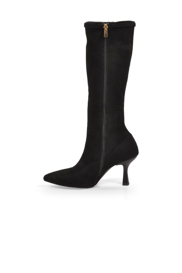 Black Suede Pointed Toe Zipper Women's Stiletto Heel Boots 459216