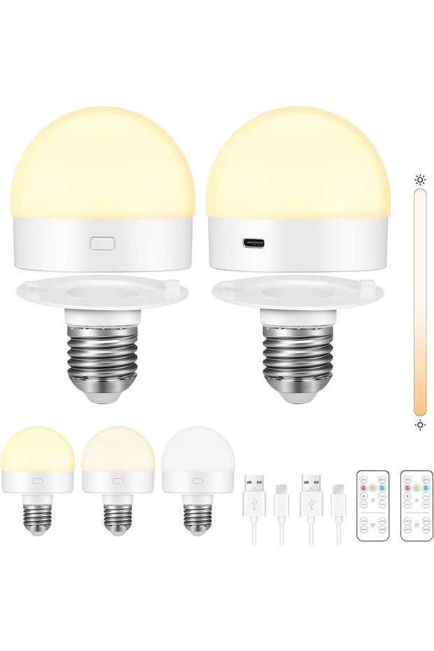 2 Pack Rechargeable E27 LED Light Bulbs, Battery Operated Bulbs with Remote