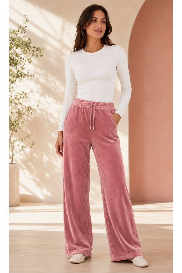French Velvet-Pocketed Pajama Bottoms 8016