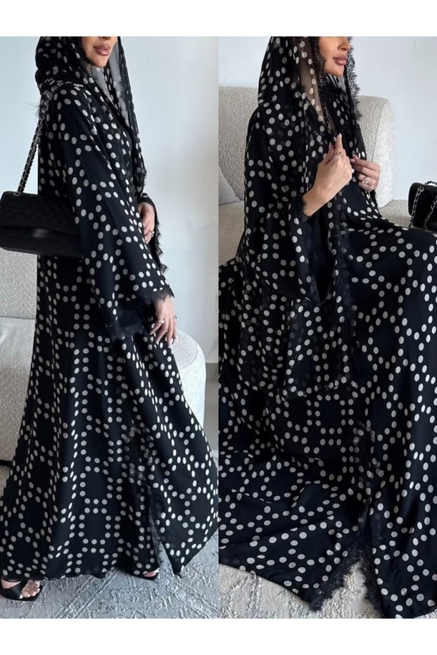 Polka Dot Lace Patchwork Abaya with Hijab