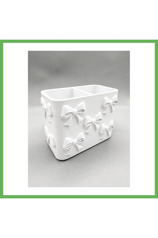 3D-Printed Bow Detail Compartmentalized Pencil Holder - Desktop Organizer - White GEN01