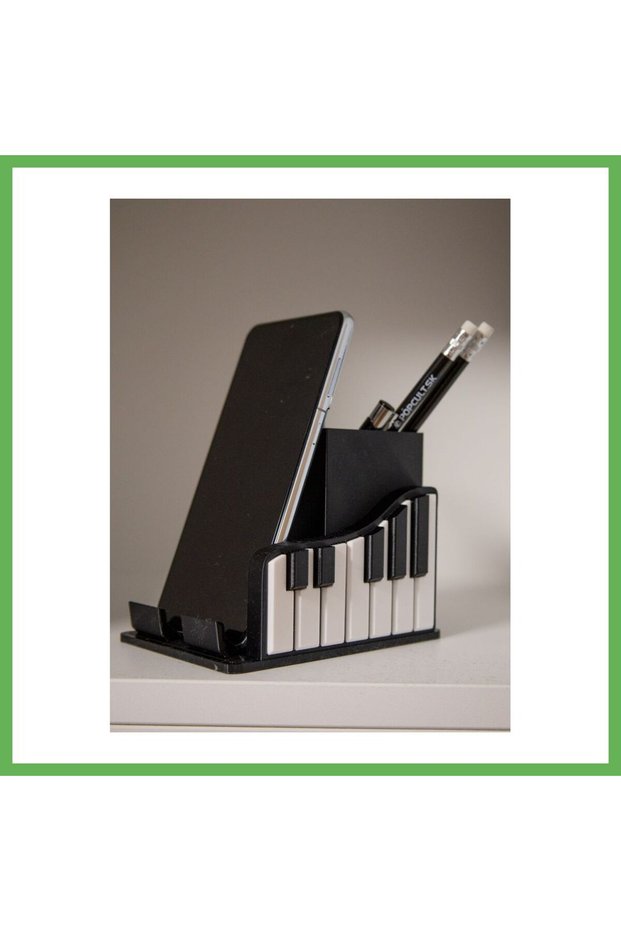 3D-Printed Desktop Organizer with Piano Key Design, Phone Stand, and Pen Holder GEN01