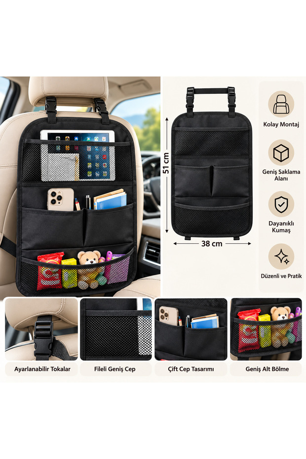 TRKPlastik Car Backseat Organizer – Multi-Pocket Mesh Storage Organizer