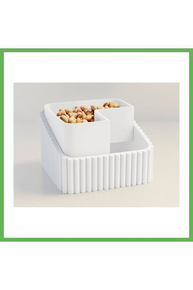 3D-Printed Pistachio Bowl - Dual-Chamber Shell Separator Serving Bowl - White White GEN01