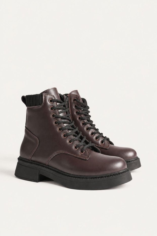 Women's Dark Brown Leather Winter Daily Boots with Thick Soles TR01MK05F