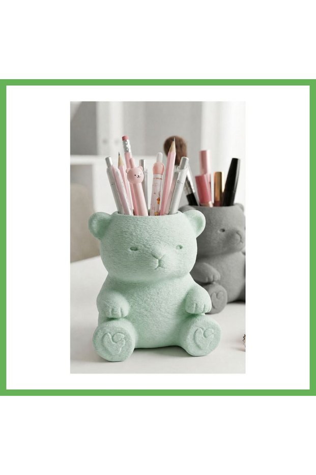3D-Printed Cute Teddy Bear Pencil Holder - Desktop Organizer - Mint GEN01