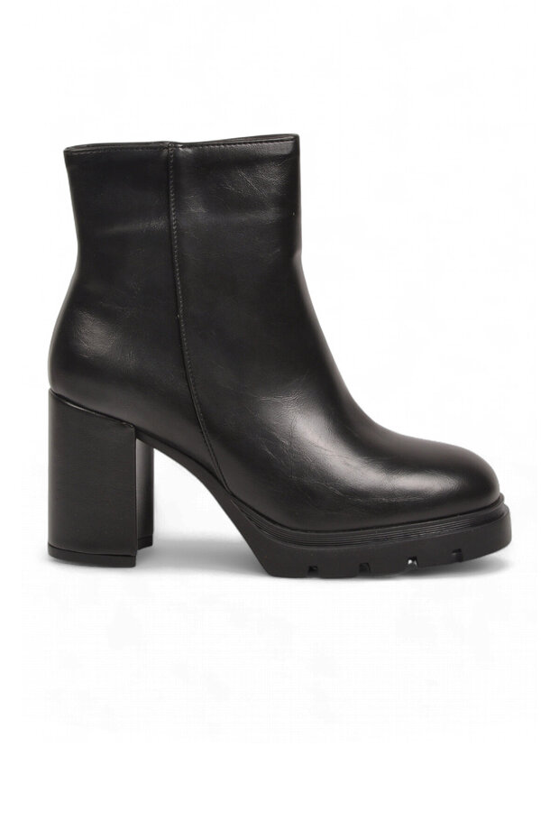 Black Leather Zip-Up Boots with Fur-Lined Front for Heat-Retention 459205