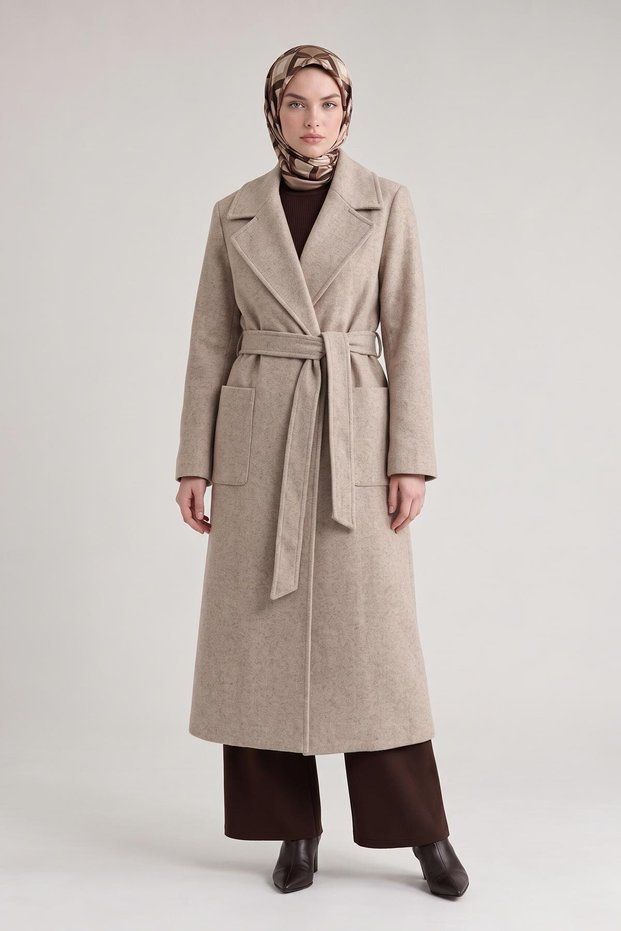 Double-Breasted Cross-Over Style Belted Coat