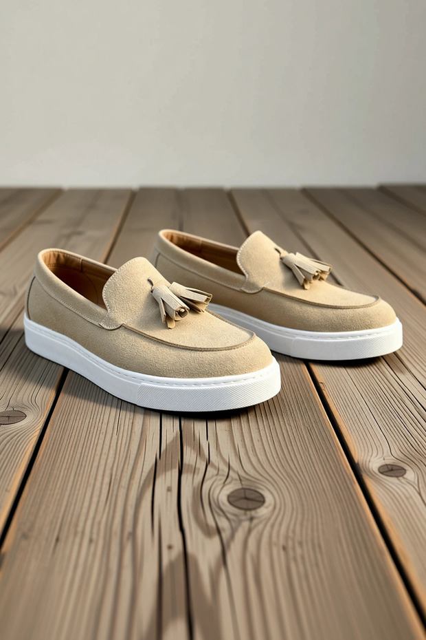 Men's Laceless Suede Casual Classic Sneakers with Tassels by Bloom—Comfortable Orthopedic Insole, Non-Slip Sole