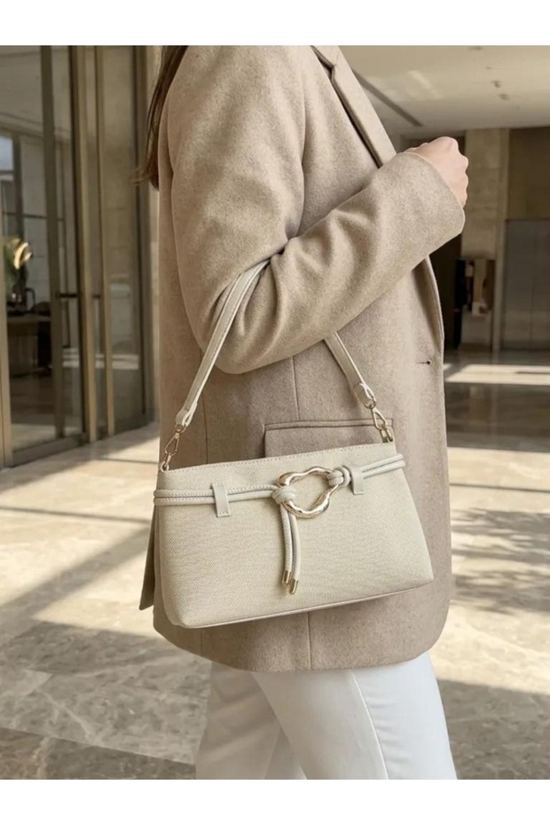 Cream-Textured Multi-Purpose Women's Shoulder Bag and Crisscross Straps Bag GEN01