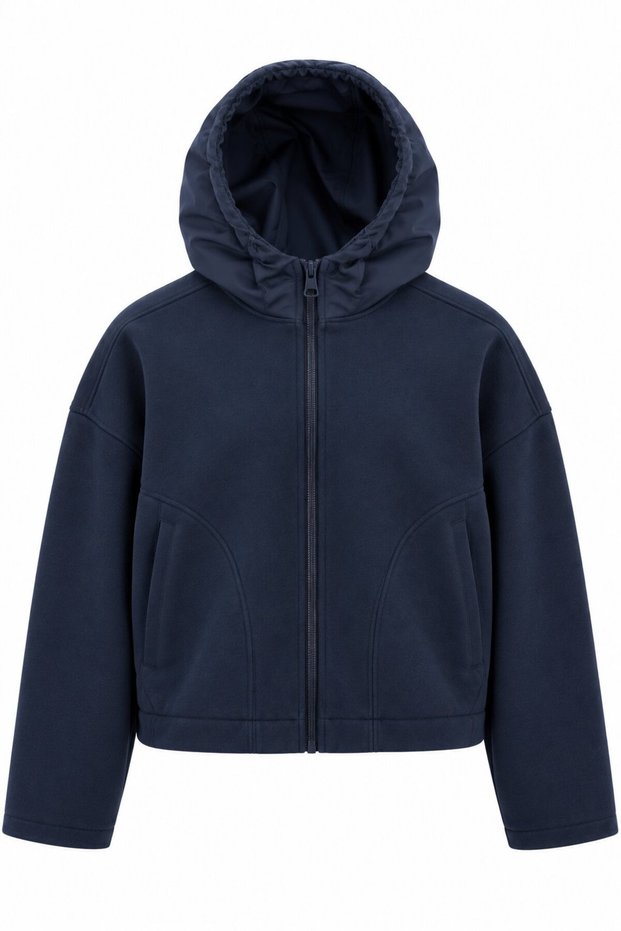 Navy Blue Hooded Zipper Sweatshirt - 1226
