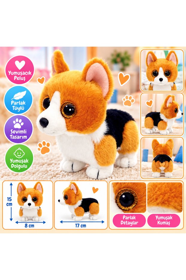 Plush Corgi Dog Colin, 15 cm