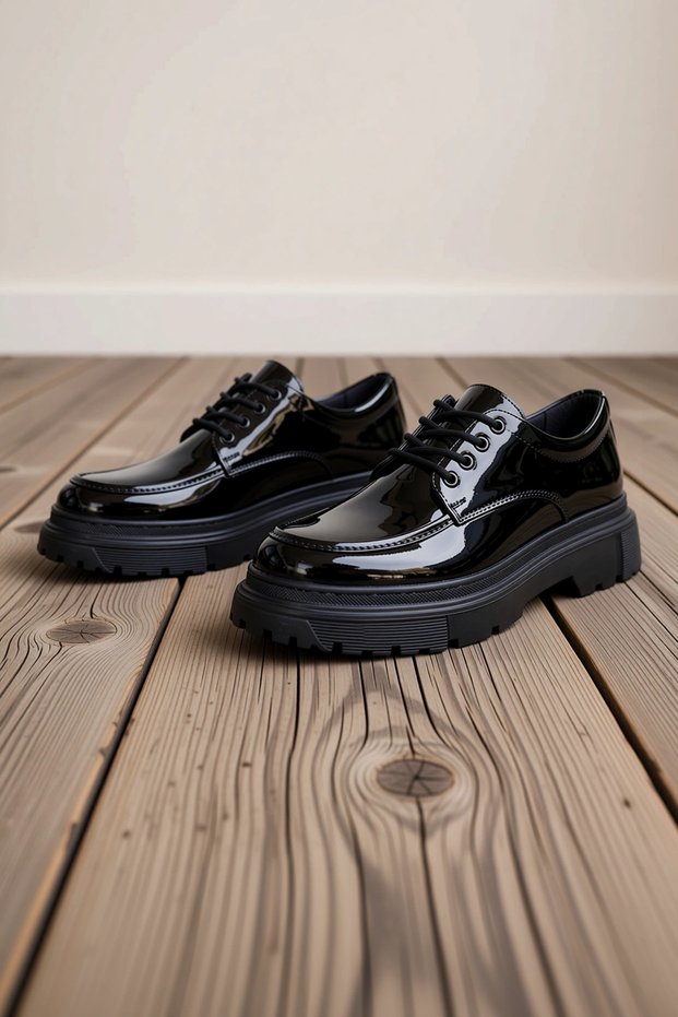 Men's Lace-Up Patent Leather Casual Classic Sneakers with Non-Slip Outsole, Comfortable for All-Season Wear