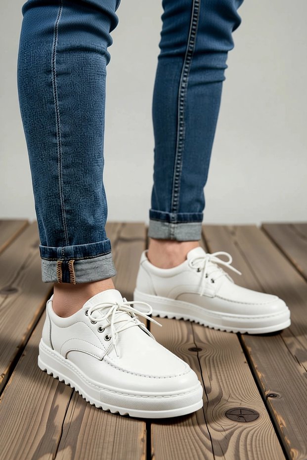 Men's Lace-Up Leather Casual Classic Sneakers with Orthopedic Support and Non-Slip Outsole—Comfortable