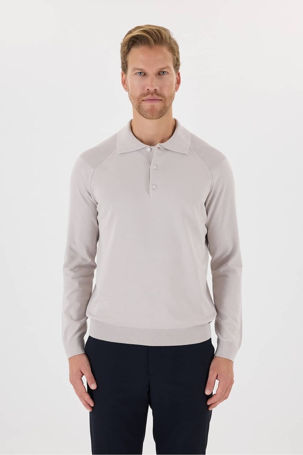 Polo Collar Sweater with Shoulder Detail