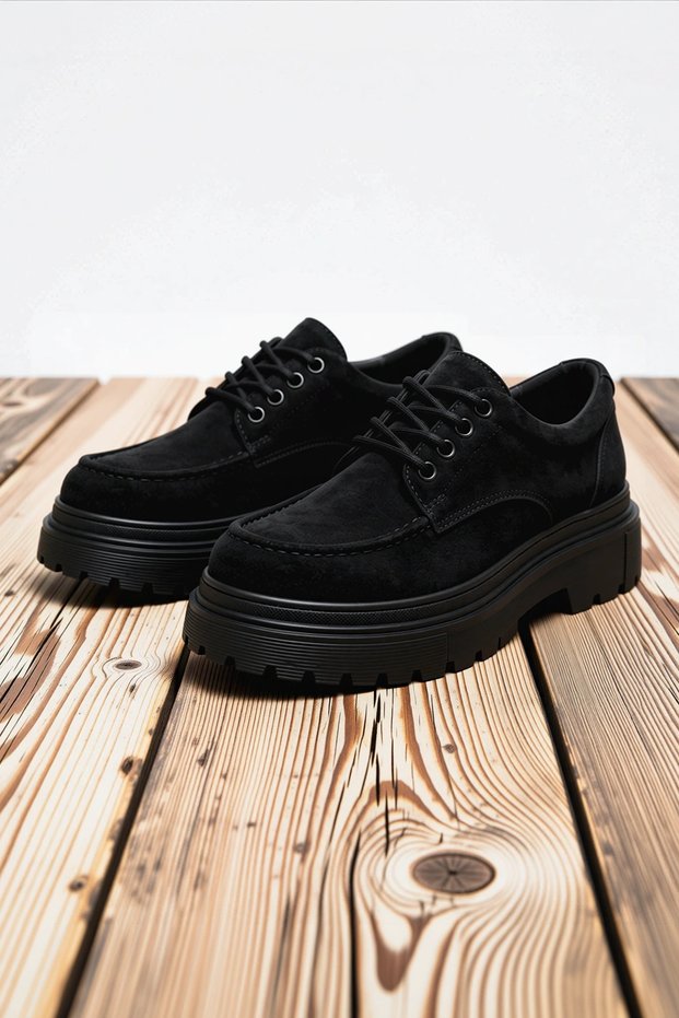 Men's Lace-Up Suede Casual Classic Derby Shoes with Thick Soles, Lined, Non-Slip Outsole, and Comfortable Fit