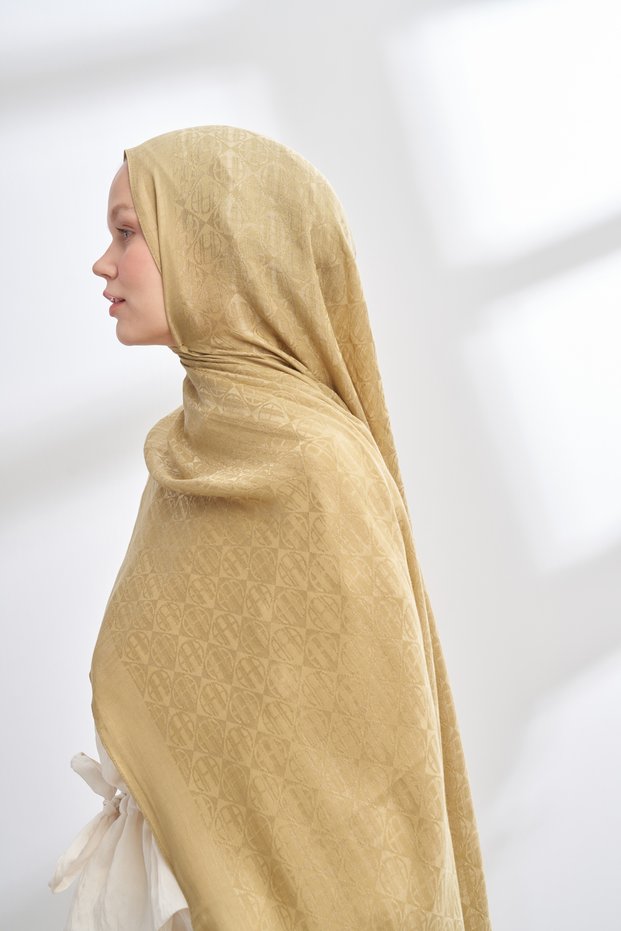 SOLEA JACQUARD ICON PATTERNED SCARF - OLIVE