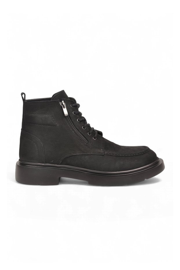 Black Nubuck Lace-Up Zip-Up Genuine Leather Men's Classic Boots 600542