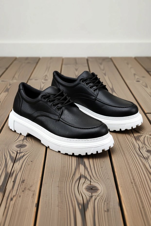 Men's Lace-Up Leather Casual Classic Sneakers with Orthopedic Sole, Non-Slip Sole, and Lined for Comfort