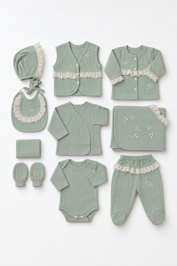 Girl Baby Ruffled Dragonfly-Print 100% Cotton 0–3 Months 10-Piece Newborn Hospital Discharge Bodysuit Set