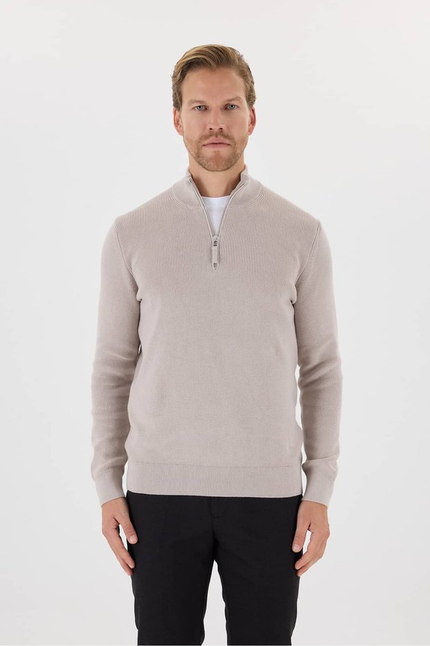 Half-zip, 100% Cotton selanik knit Sweater