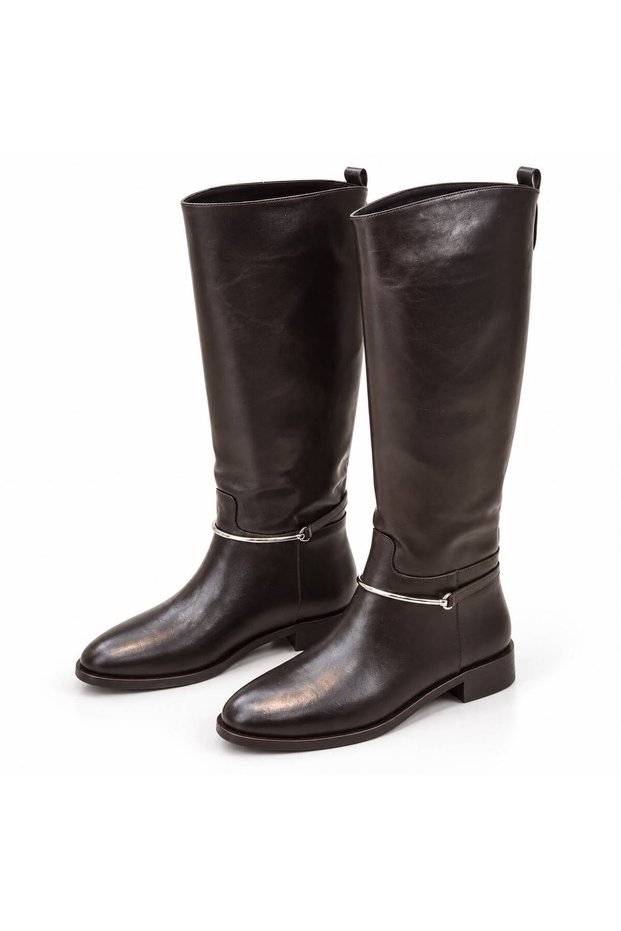 Women's Genuine Leather Knee-High Boots with Warmly Lined Construction