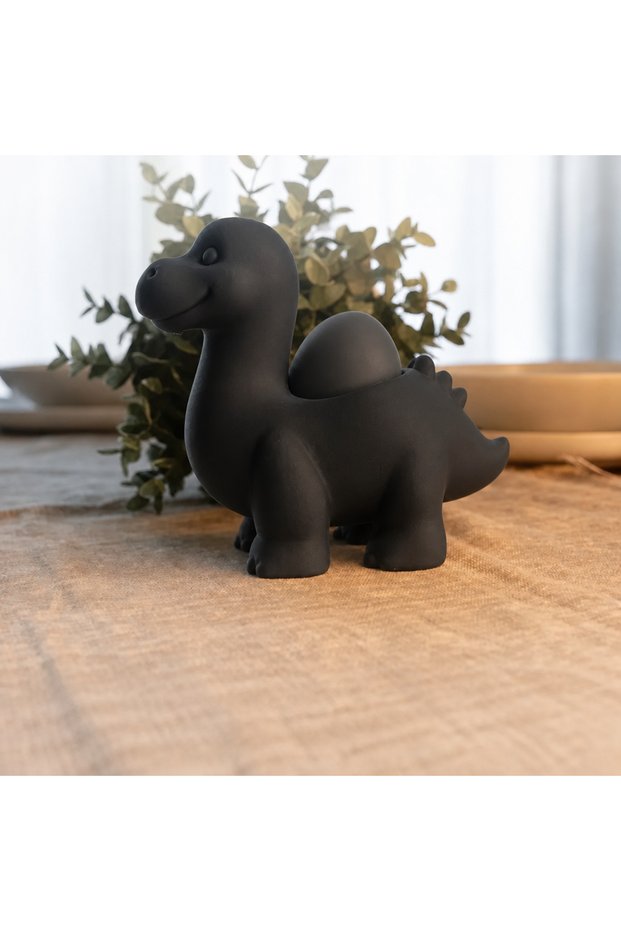 3D-Printed Dinosaur Egg Holder - Cute Eggosaurus Egg Holder - Black BZELDR05