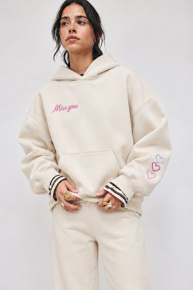 Women's Ecru Long-Sleeve Soft-Brushed 3-Ply Sweatshirt with Embroidered Back