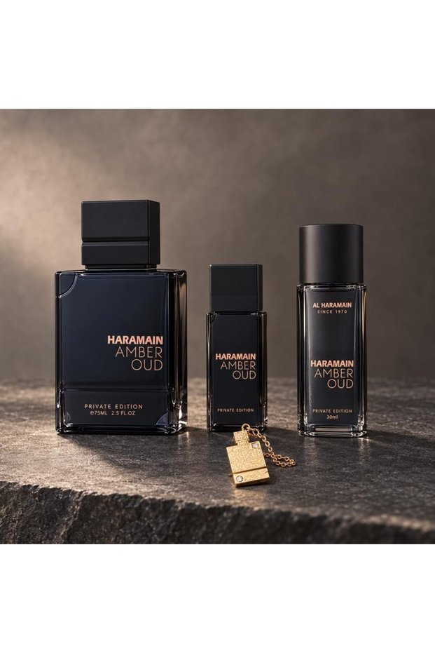 Amber Oud Private Edition Eau de Parfum Gift Set for Men and Women, 75ml + 30ml, Refillable Atomizer & Gold-Plated Chain Locket, Unisex Fragrance Collection