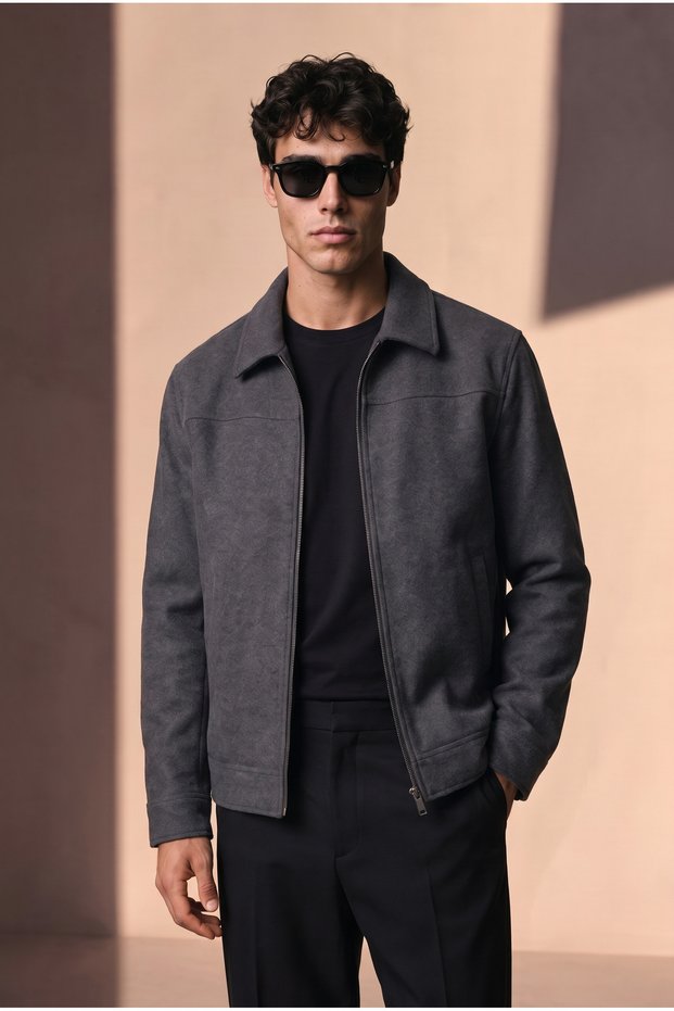 Modern Fit Polo Collar Melton Jacket