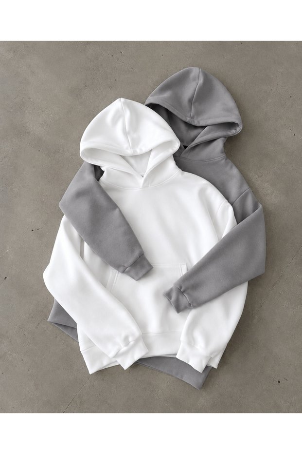 2-PACK BASIC PLAIN Oversized UNPRINTED SOFT UNISEX HOODIE SET 100% Cotton Jersey