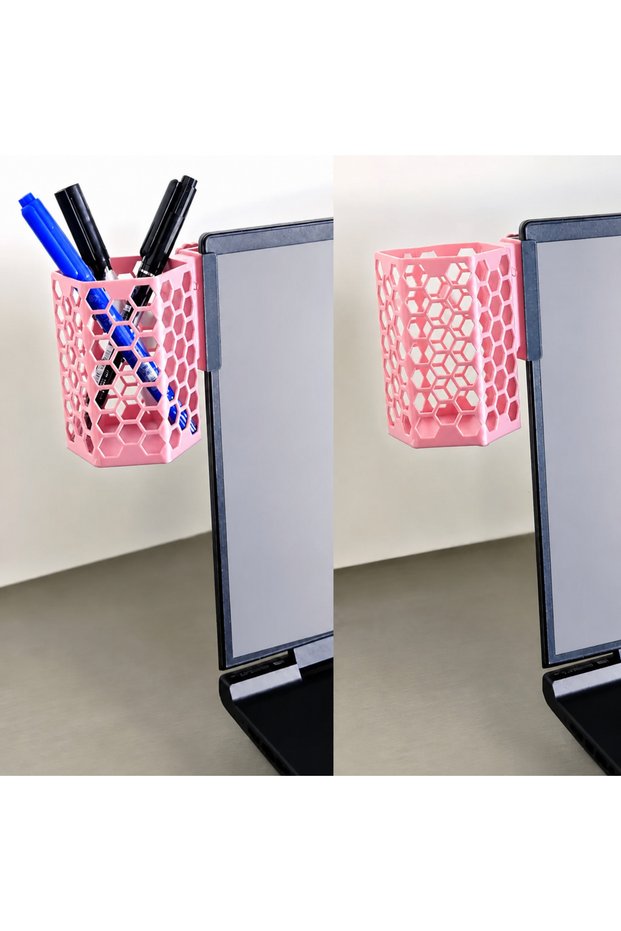 3D-Printed Monitor Pencil Holder - Hexagonal Laptop Edge Pencil Holder with Honeycomb Pattern - Pink BZELDR05