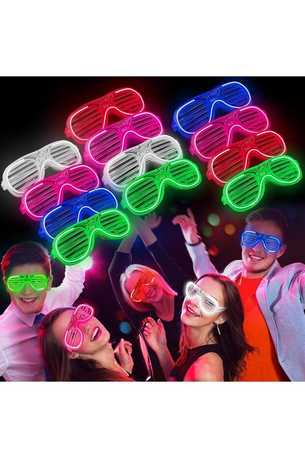 Glow Model 3 Multi-Function Light-Up Shutter Party Glasses, Assorted Colors, 12-Pack (5496)