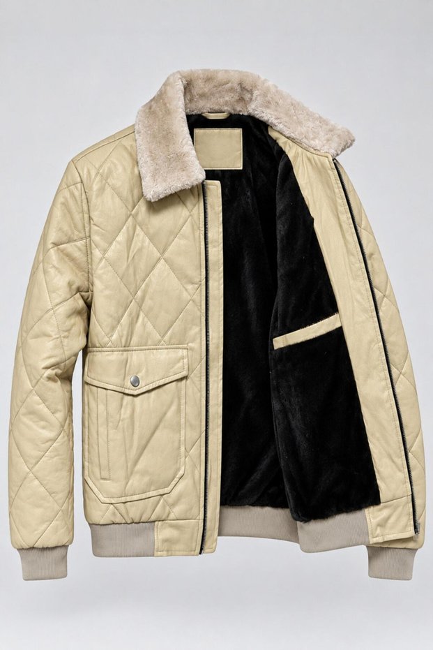 Winter Faux Leather Jacket with Fur-Trimmed Collar and Quilted Padding KMD 862_50543