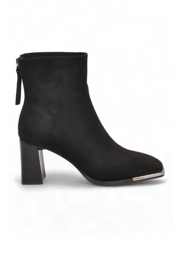 Women's Stylish and Comfortable Black Suede Zip-Up Heeled Boots—Perfect for Special Occasions, Evening Wear, and Everyday Use—K26-0024-00