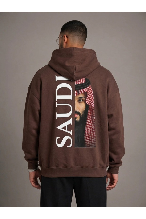 سويت شيرت بقلنسوة باللون البني، مقاس كبير، للجنسين.