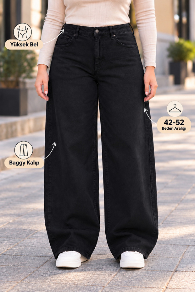 WOMEN'S PLUS-SIZE BAGGY JEANS WITH HIGH-LEG, WIDE LEGS AND A LOOSE FIT, SIZES 42-52