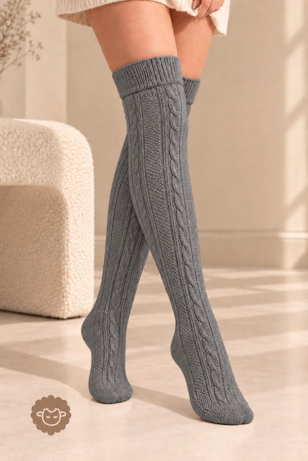 Women's Wool Knee-High Gray Socks, Single Pair