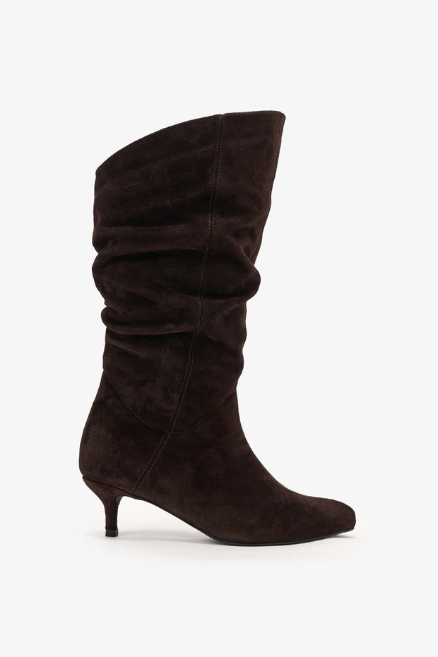 Boran Brown Suede Kitten-Heel Boots