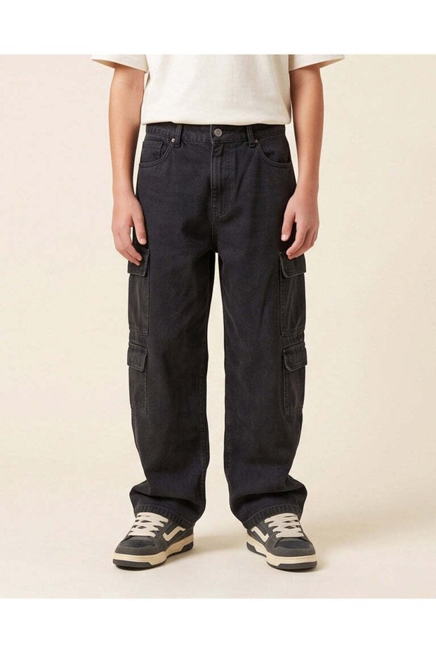 Senior Boys Black Cargo Jeans